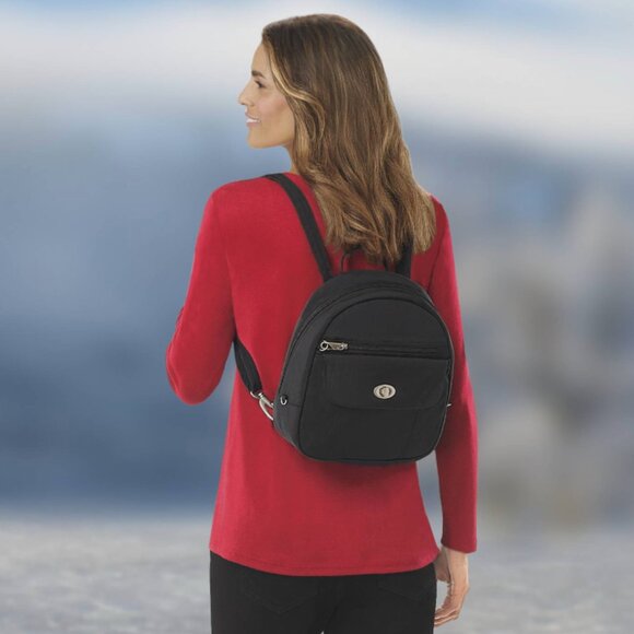 Magellan Black Anti-Theft Locking Zippers Slash-Resistant Nylon Mini Backpack - Picture 10 of 13